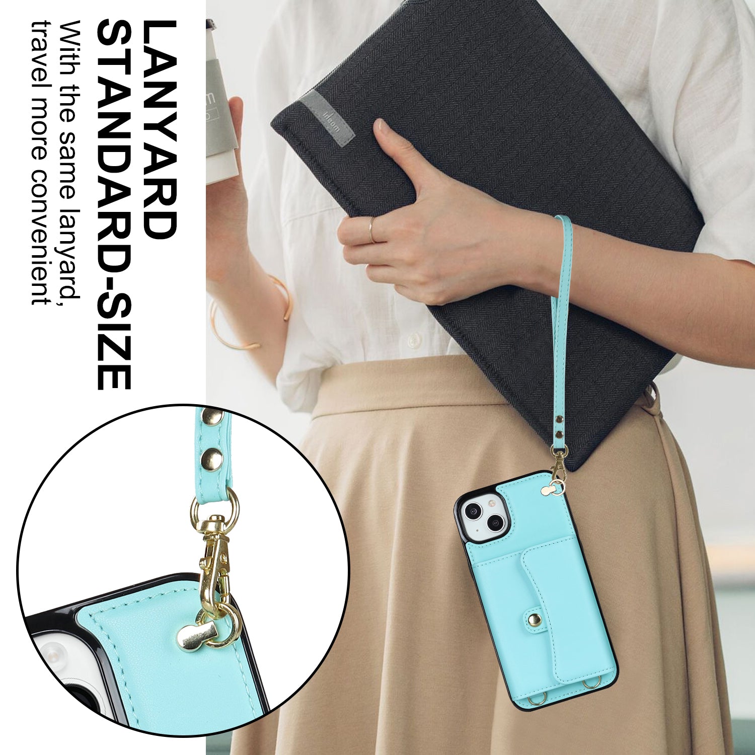 RFID Blocking Card Slots Phone Case for iPhone 14 Plus Accordion Style Kickstand Phone Cover with Short Strap and Long Strap RFID Blocking Card Slots Phone Case for iPhone 14 Plus Accordion Style Kickstand Phone Cover with Short Strap and Long Strap